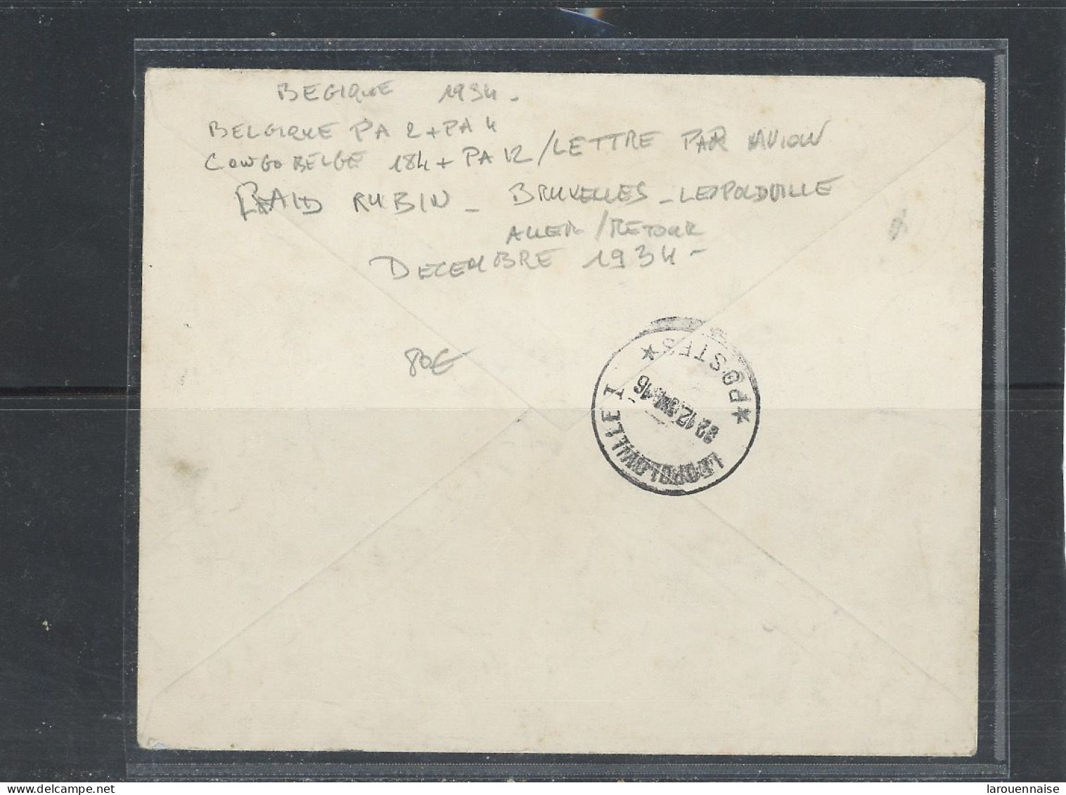 BELGIQUE P A N°2 + P A N°4 -GONGO  BELGE N°184 +P A N°12 / LETTRE PAR AVION - RAID RUBIN -BRUXELLES -LÉOPOLDVILLE-ALE - Cartas & Documentos