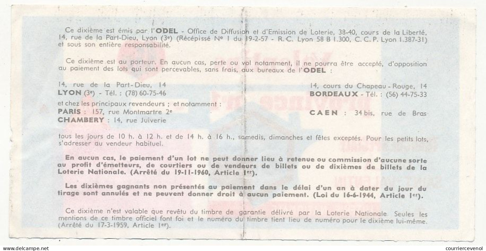 FRANCE - Loterie Nationale - Double Tranche Saint Valentin - Les Ailes Brisées - 1/10ème 1968 - Série A - Lotterielose