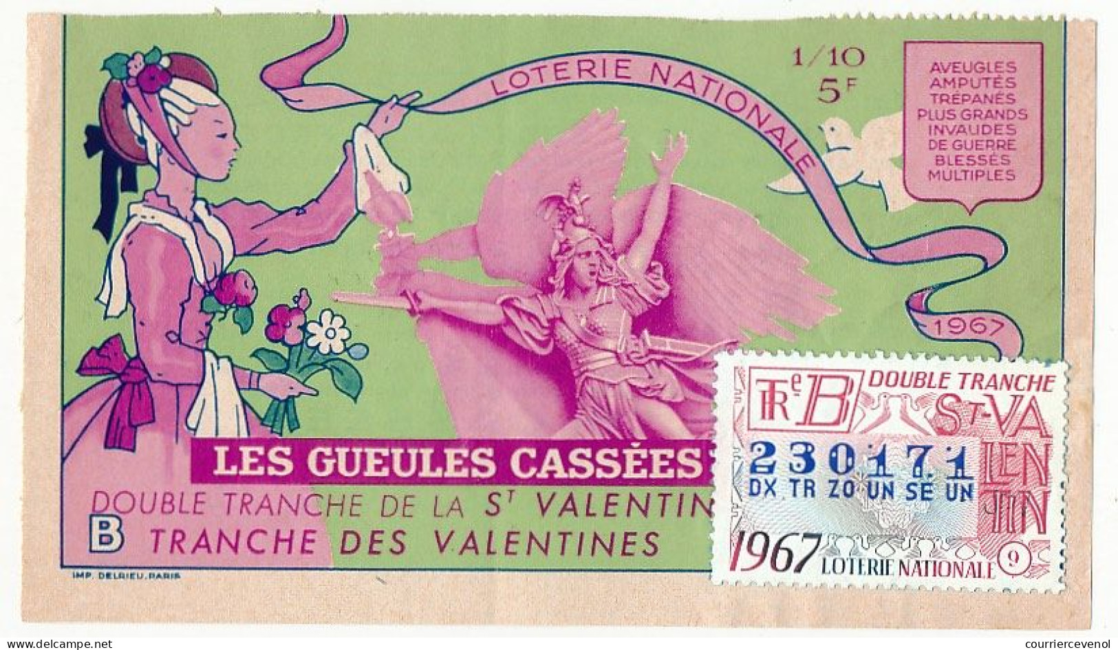 FRANCE - Loterie Nationale - Double Tranche Saint Valentin - Valentines - Gueules Cassées - 1/10ème 1967 - Série B - Billets De Loterie