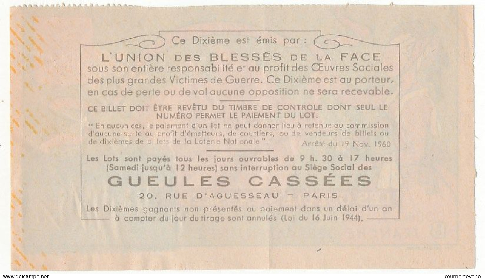 FRANCE - Loterie Nationale - Double Tranche Saint Valentin - Valentines - Gueules Cassées - 1/10ème 1967 - Série B - Billets De Loterie