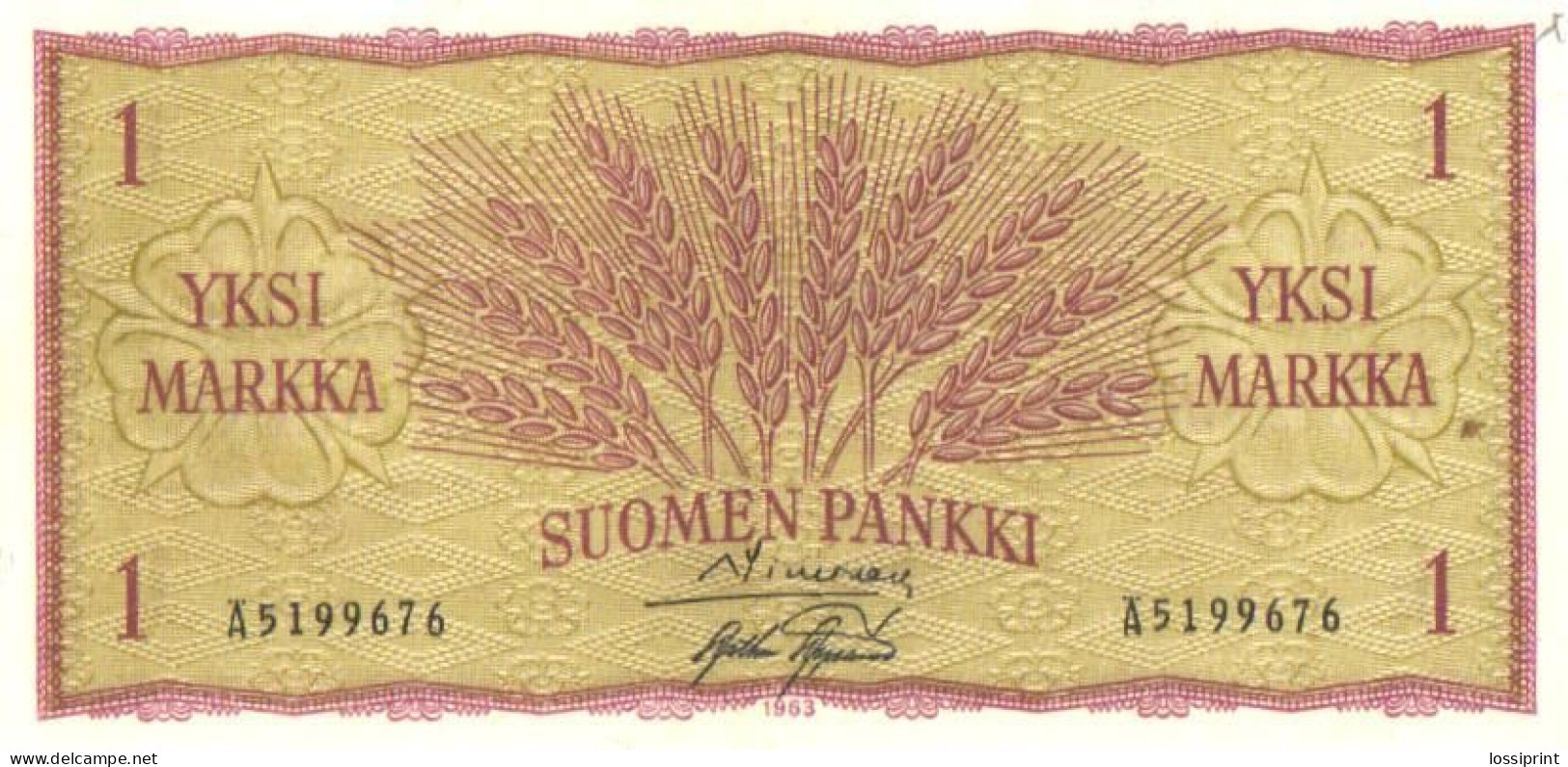 Finland:1 Mark 1963, AUNC - Finland