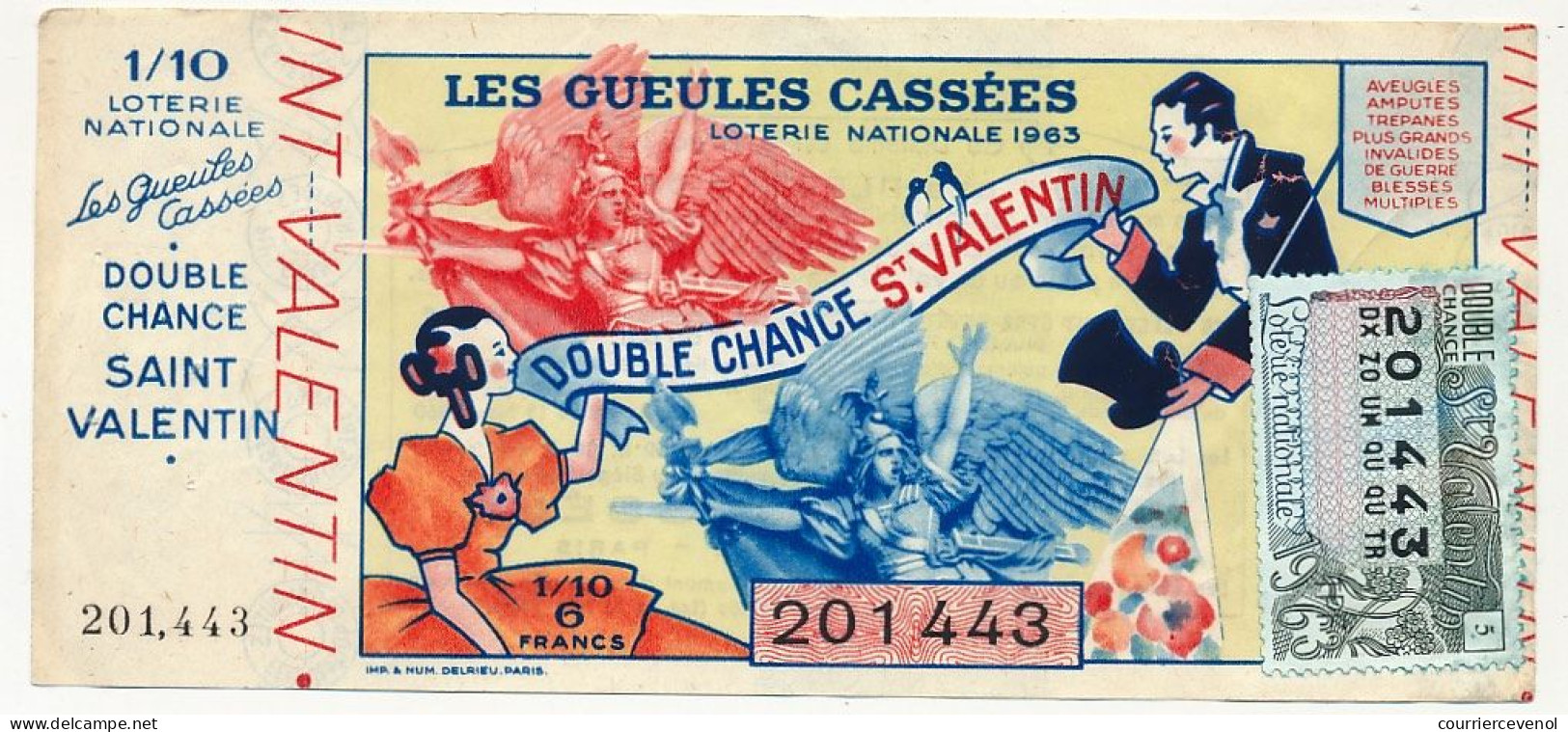 FRANCE - Loterie Nationale - Double Chance Saint Valentin - Gueules Cassées - 1/10ème 1963 - Lottery Tickets