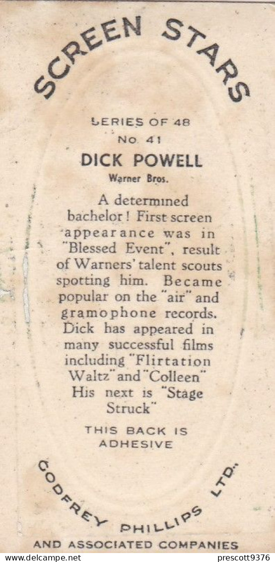 41 Dick Powell - Screen Stars 1936 - Phillips Cigarette Card - Phillips / BDV