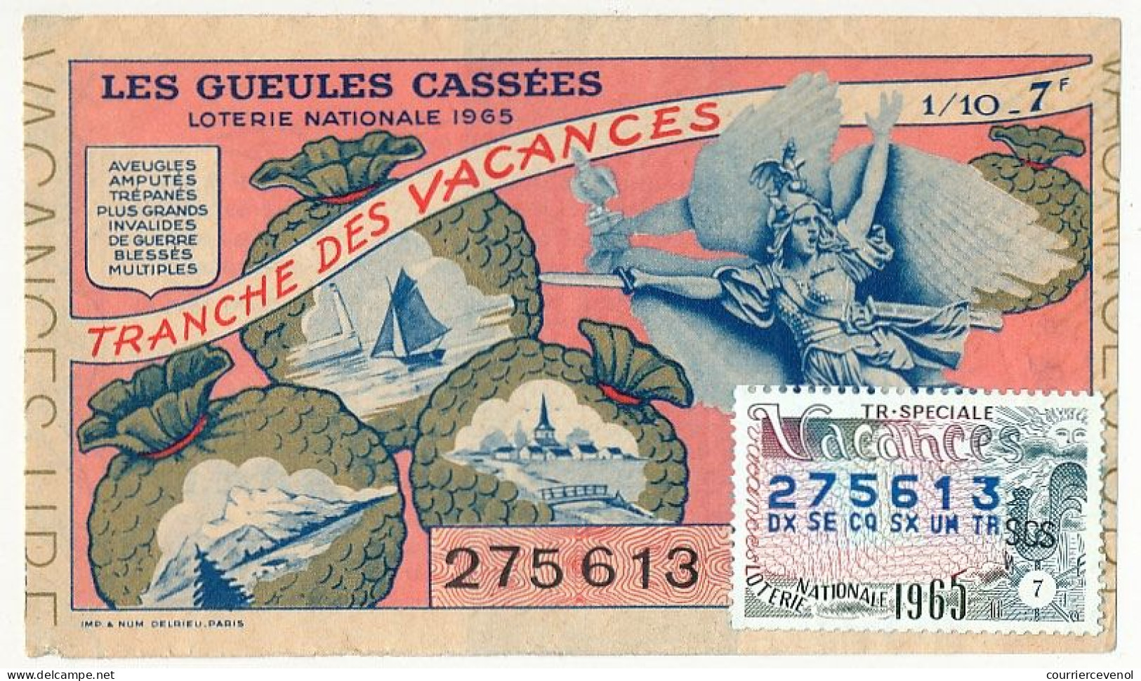 FRANCE - Loterie Nationale - Tranche Des Vacances - Gueules Cassées - 1/10ème 1965 - Lottery Tickets