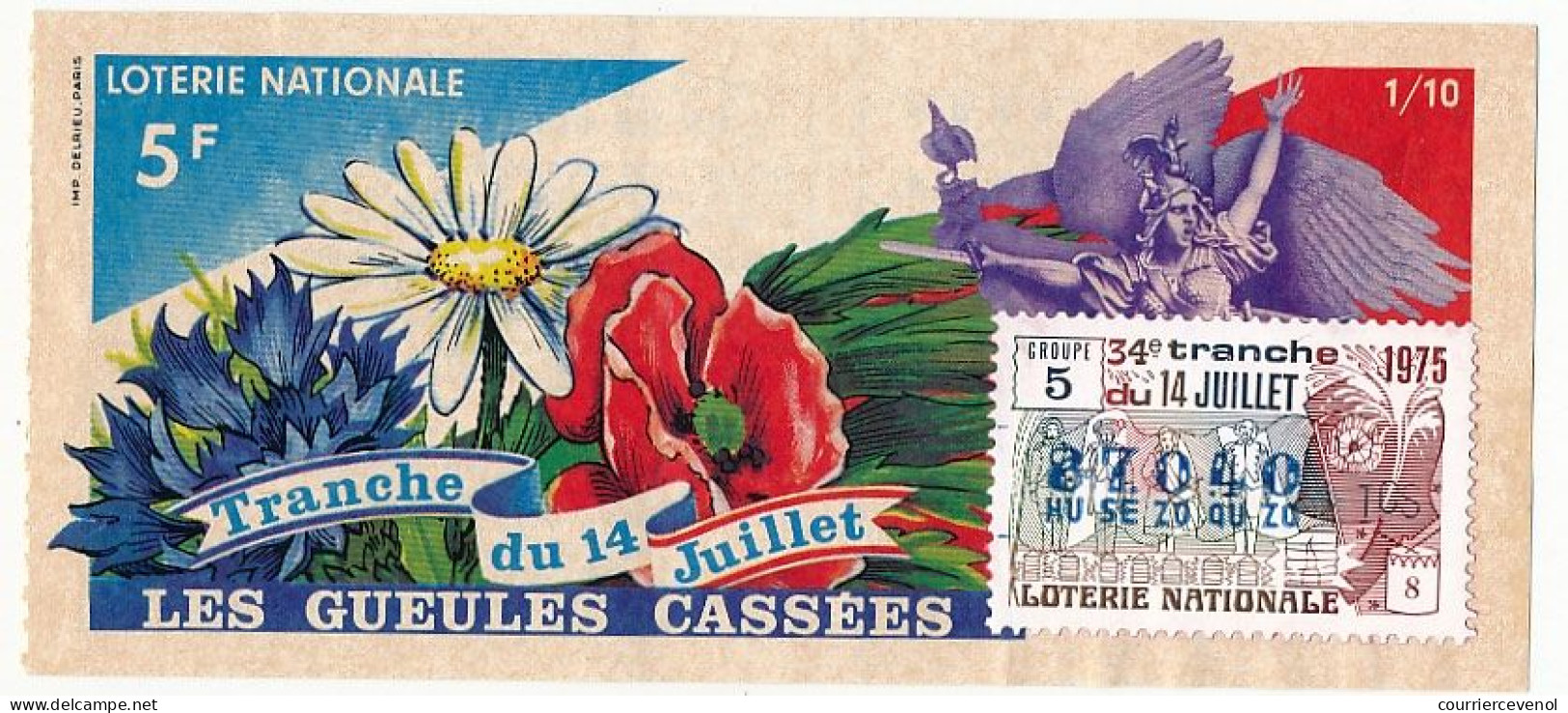 FRANCE - Loterie Nationale - Tranche Du 14 Juillet - Gueules Cassées - 34ème Tranche 1975 1/10ème - Billets De Loterie
