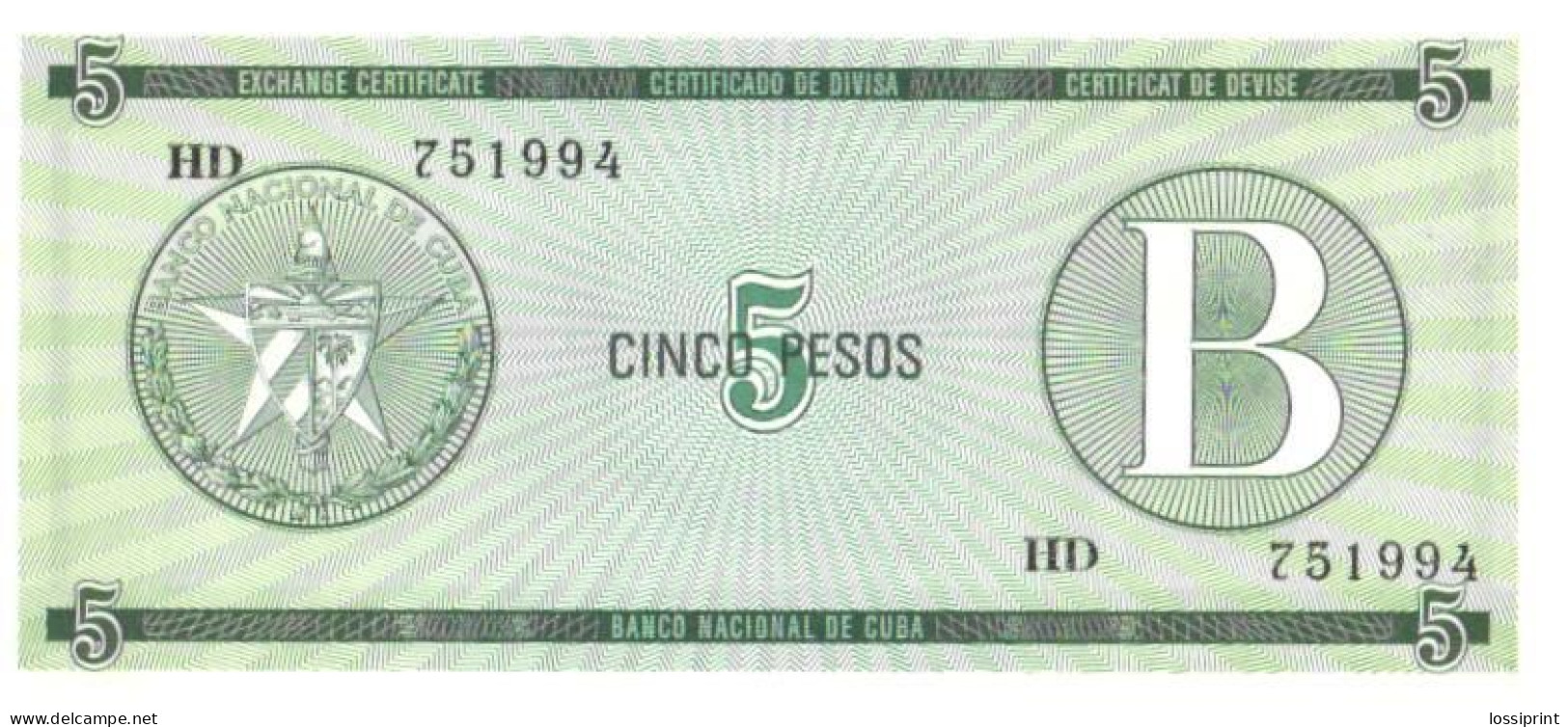 5 Pesos, Letter B, Seria HD, UNC - Kuba