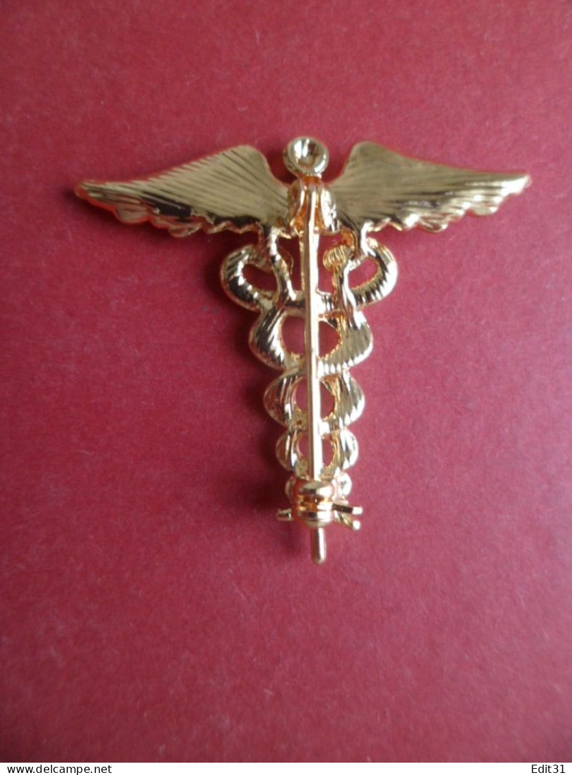 Broche Dorée Caducée Médical Santé 2 Serpents Ailes - - Brochen