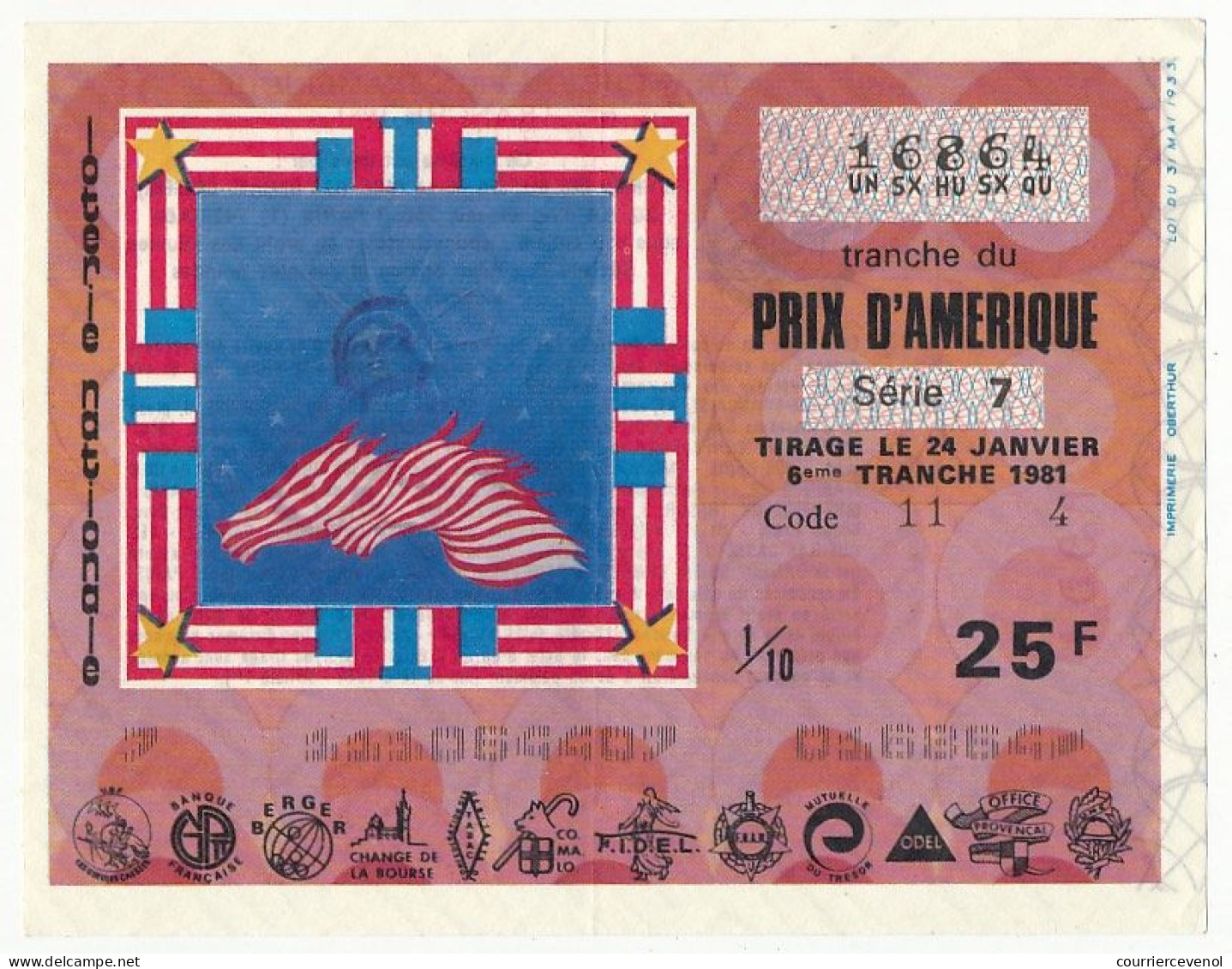 FRANCE - Loterie Nationale - Prix D'Amérique - Gueules Cassées - 1/10ème 6ème Tranche 1981 - Billets De Loterie