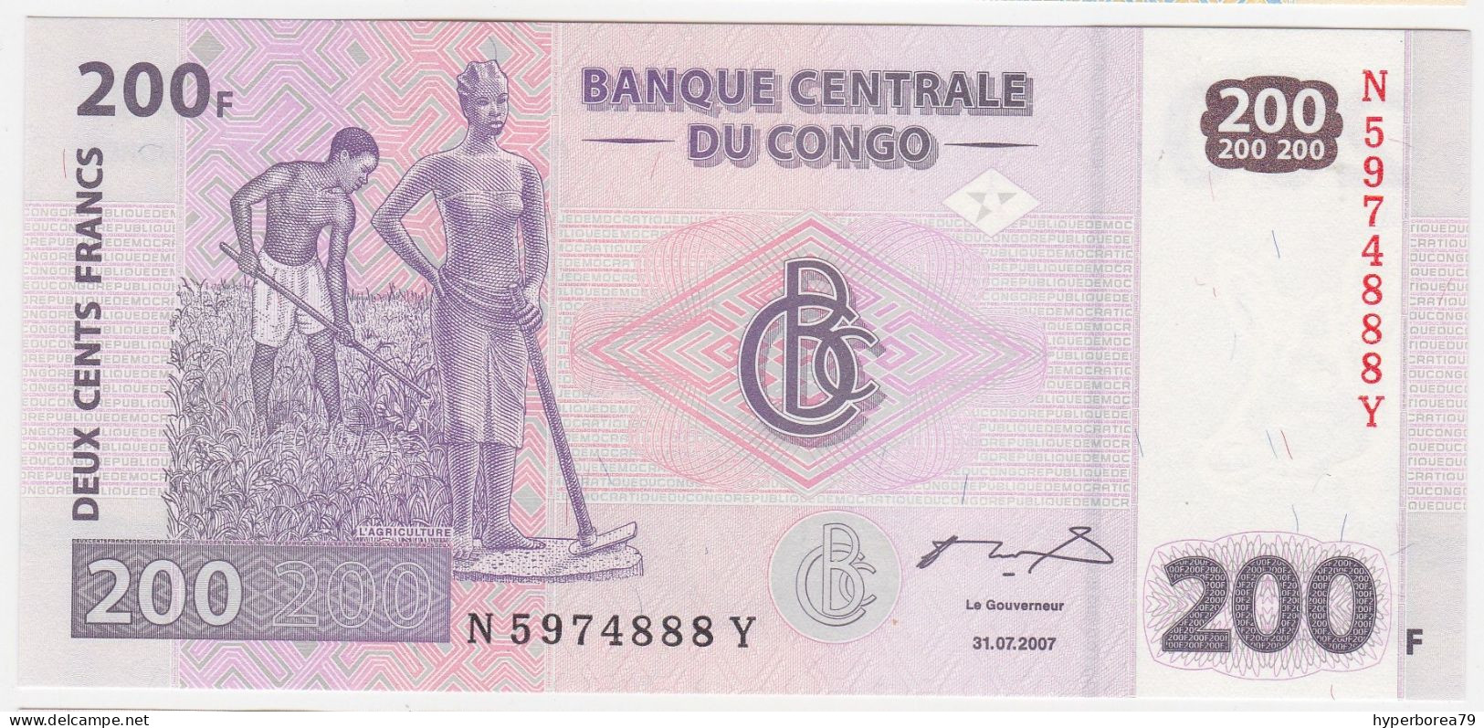 Congo P 99 A - 200 Francs 31.7.2007 Prefix N - UNC - République Démocratique Du Congo & Zaïre