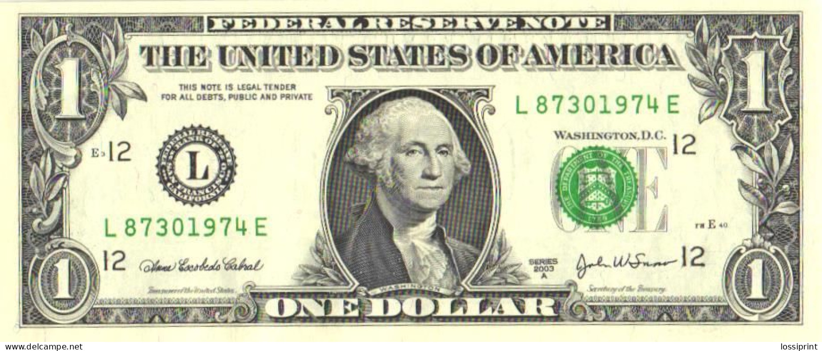 USA:1 Dollar 2003 A, Letter L, UNC - Billets De La Federal Reserve (1928-...)