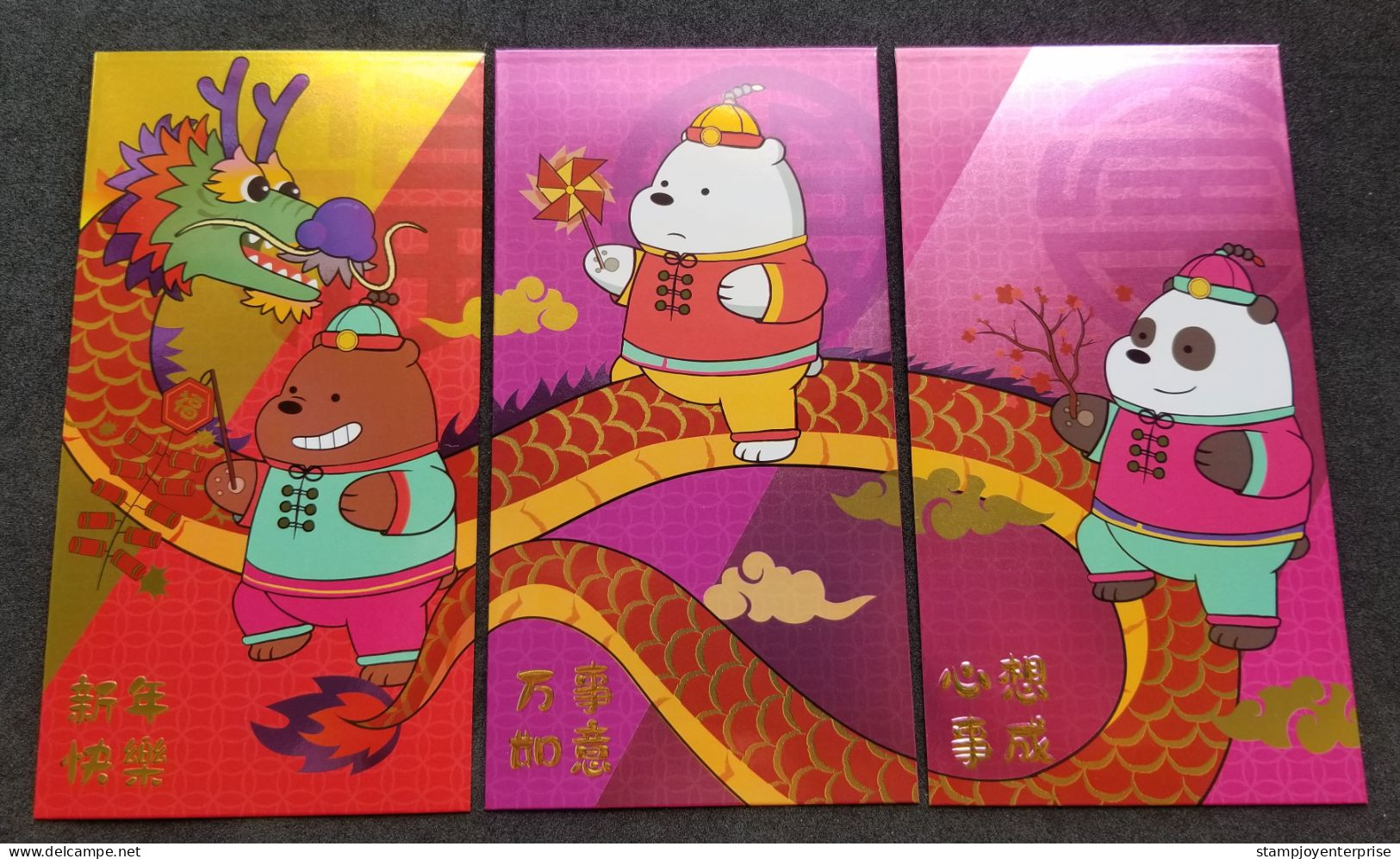 Malaysia Warner Bros Bare Bears Dragon Year 2024 Chinese New Year Lunar Zodiac Animation Panda Angpao (money Packet) - Nieuwjaar