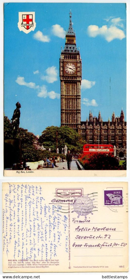 Great Britain 1979 Postcard House Of Parliament's Big Ben Clock Tower; Stamp & Cancel From Ireland - Houses Of Parliament