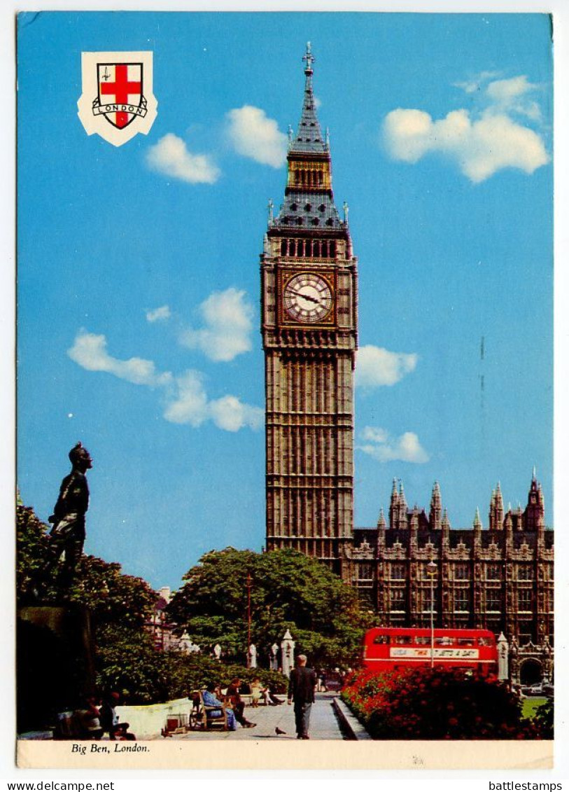 Great Britain 1979 Postcard House Of Parliament's Big Ben Clock Tower; Stamp & Cancel From Ireland - Houses Of Parliament