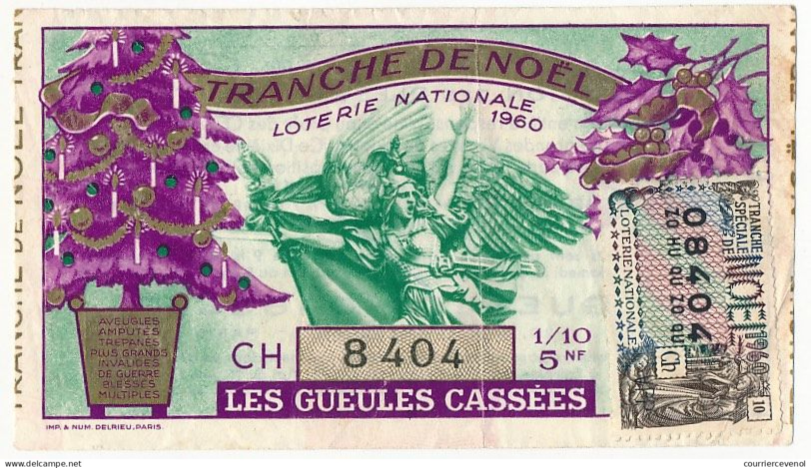 FRANCE - Loterie Nationale - Tranche De Noël - Les Gueules Cassées - 1/10ème 1960 - Lottery Tickets