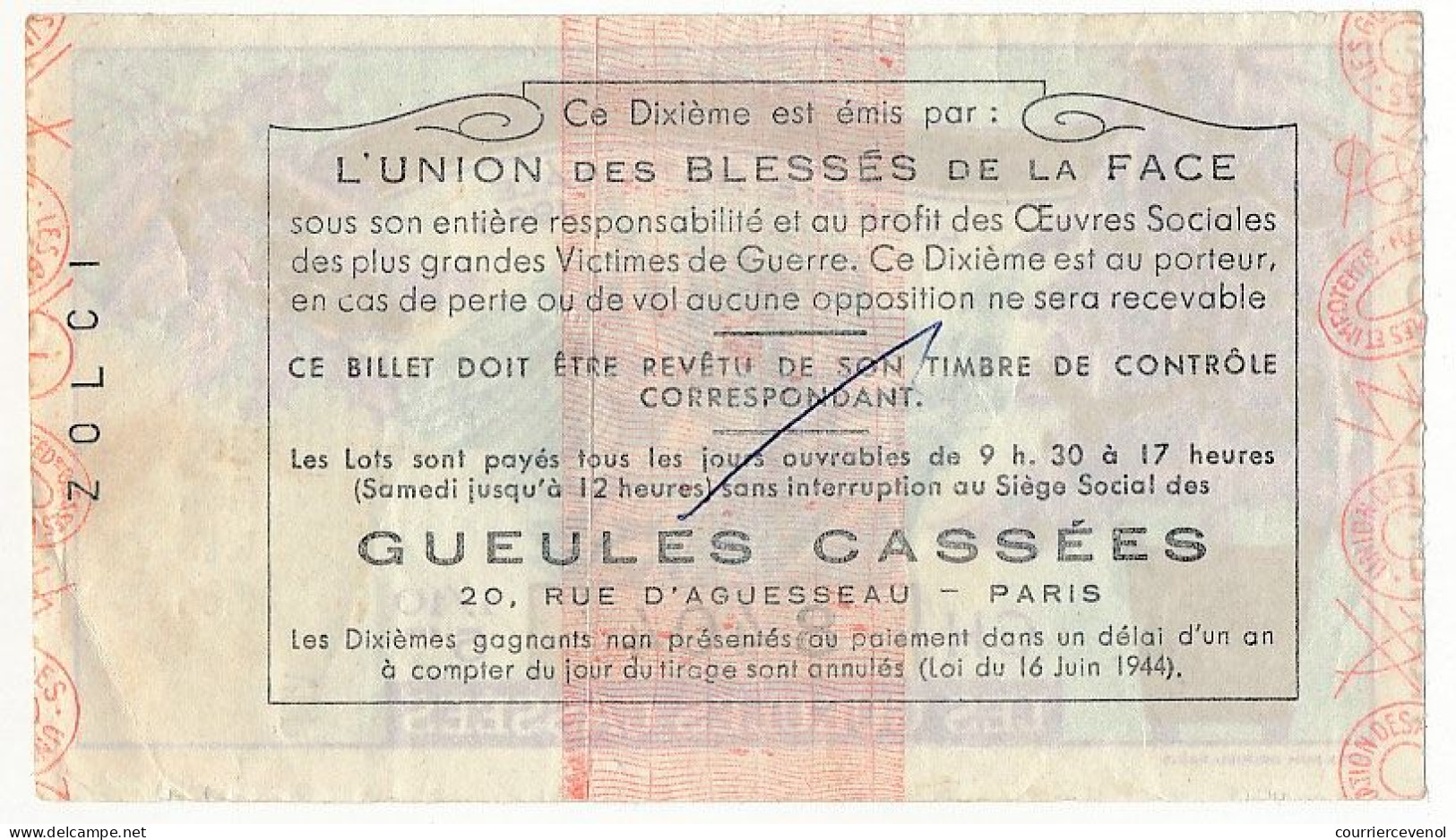 FRANCE - Loterie Nationale - Tranche De Noël - Les Gueules Cassées - 1/10ème 1960 - Billets De Loterie