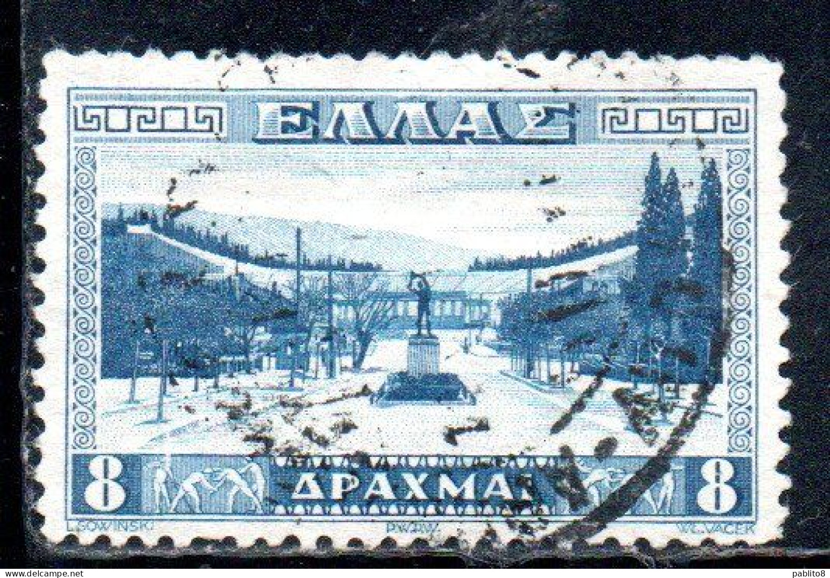 GREECE GRECIA HELLAS 1934 APPROACH TO ATHENS STADIUM 8d USED USATO OBLITERE' - Gebraucht