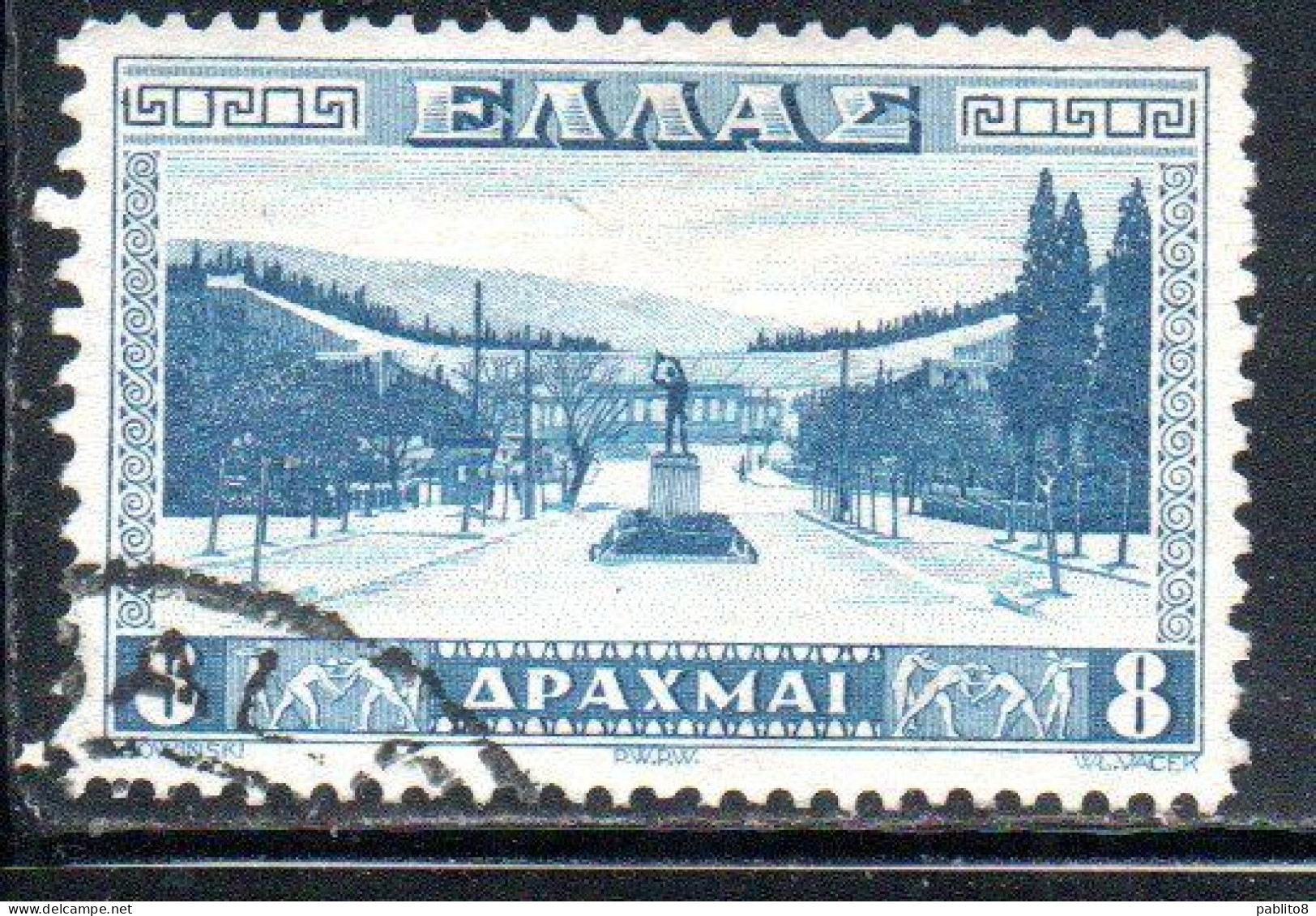 GREECE GRECIA HELLAS 1934 APPROACH TO ATHENS STADIUM 8d USED USATO OBLITERE' - Usados