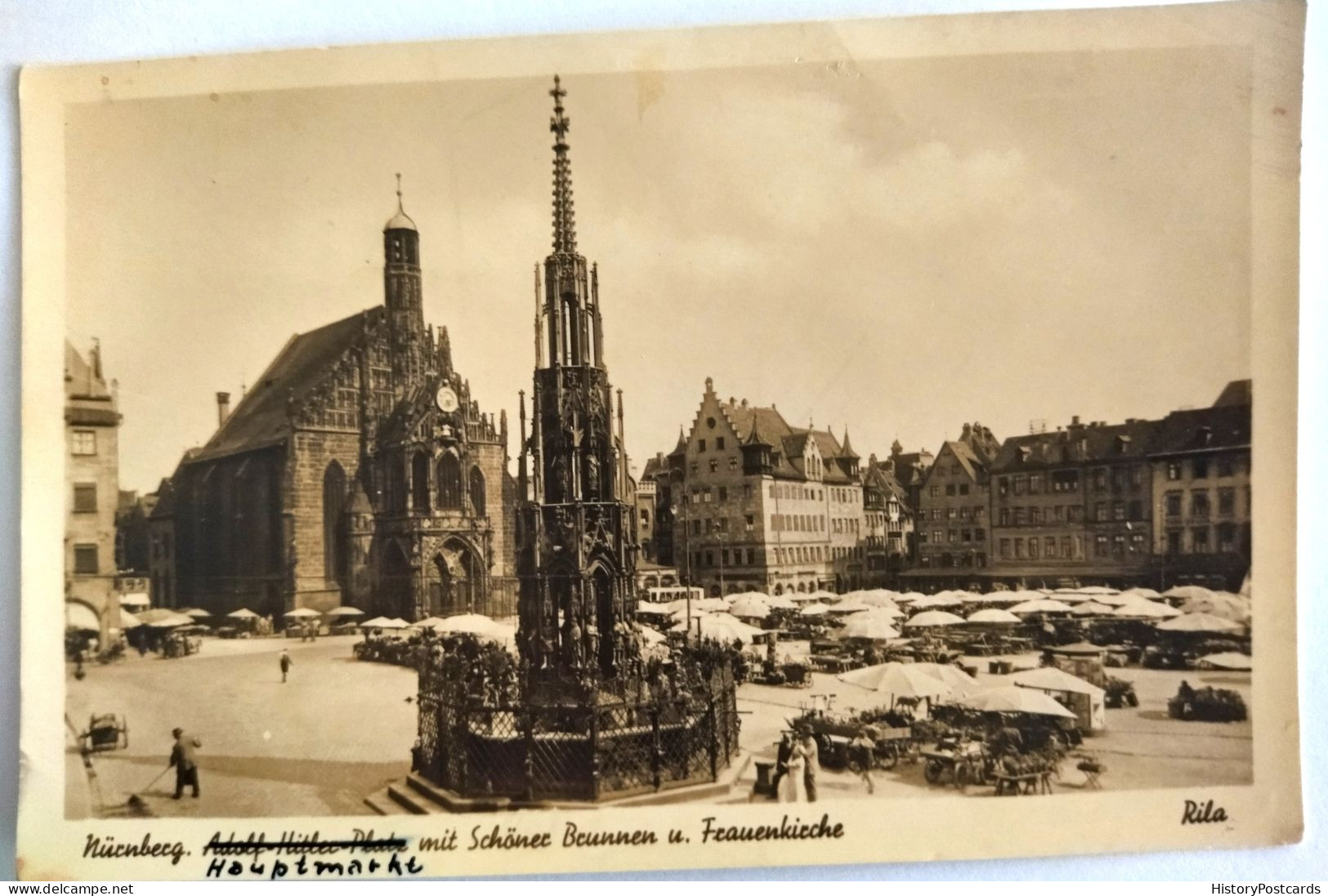 Nürnberg, Adolf-Hitler-Platz Mit Brunnen Und Frauenkirche, Hauptmarkt, Ca. 1940 - Nürnberg