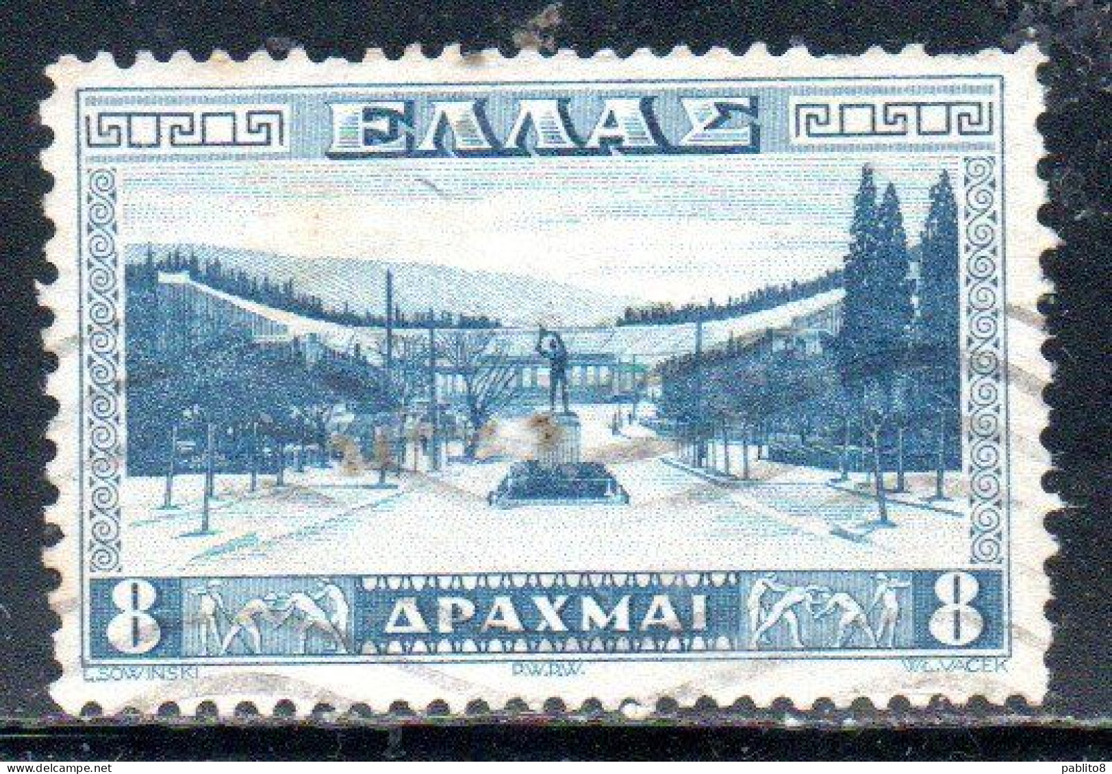 GREECE GRECIA HELLAS 1934 APPROACH TO ATHENS STADIUM 8d USED USATO OBLITERE' - Used Stamps