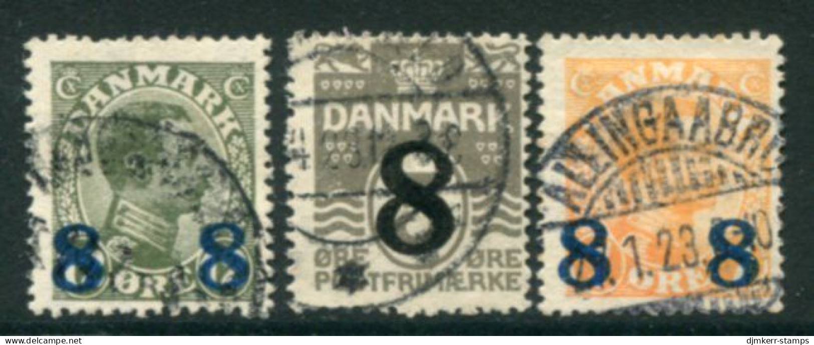 DENMARK 1921  8 Øre Surcharges Used.  Michel 113, 129-30 - Used Stamps