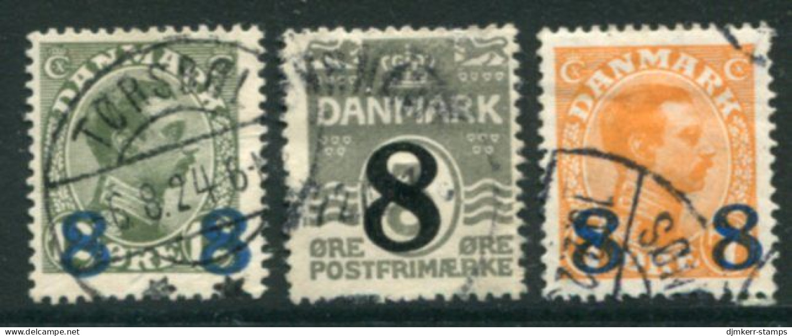 DENMARK 1921  8 Øre Surcharges Used.  Michel 113, 129-30 - Usati