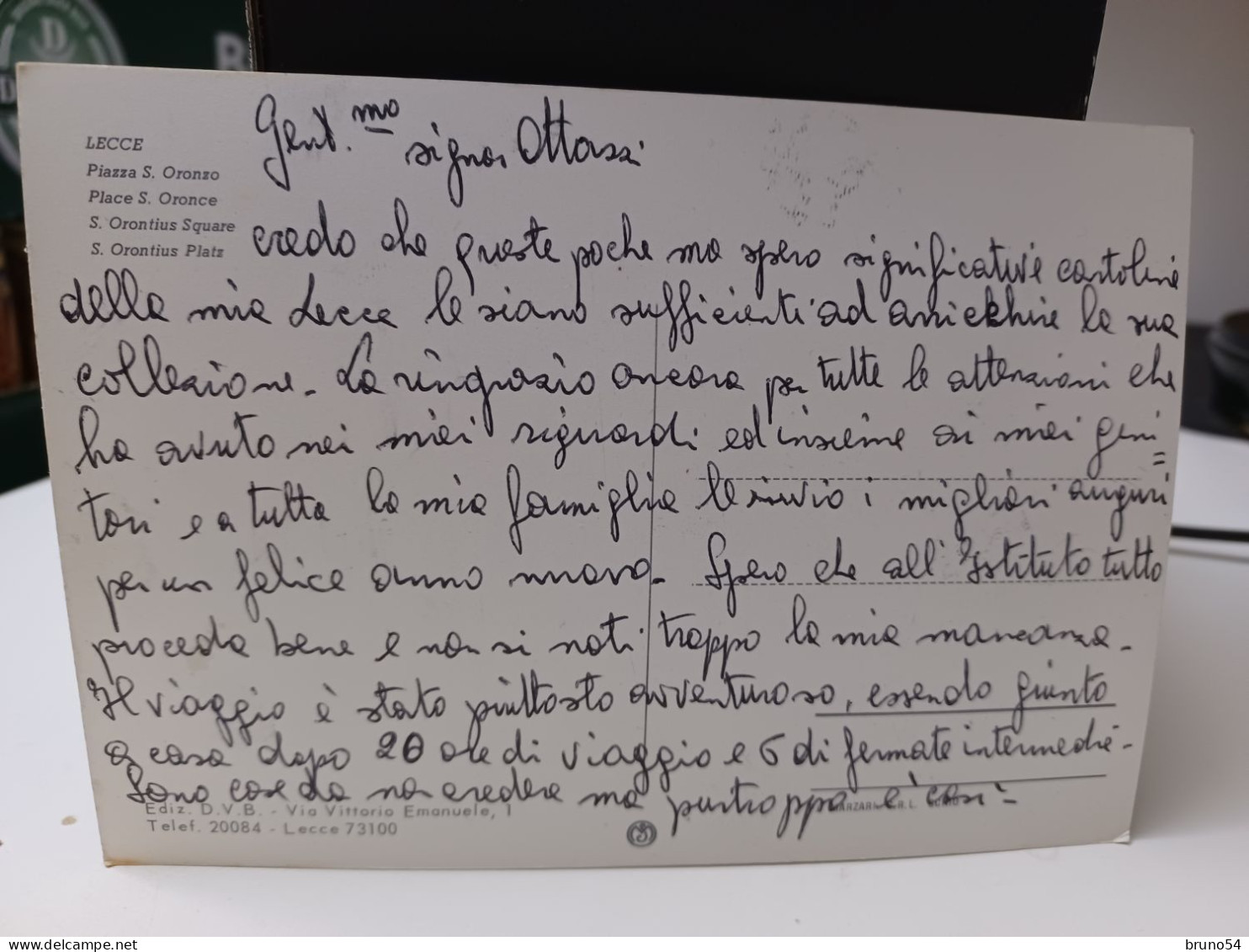 Cartolina Lecce ,piazza S.Oronzo , Banco Di Roma,insegne Fernet Branca Motta ,autobus - Lecce