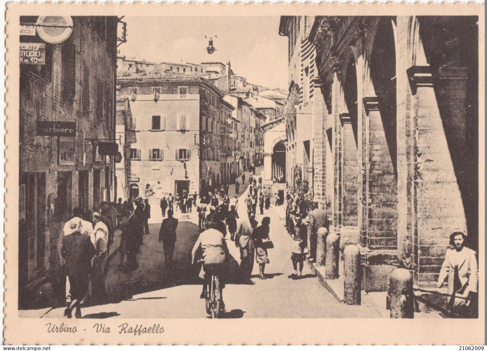 URBINO - VIA RAFFAELLO ANIMATA - INSEGNA "BARBIERE" - V1942 - Urbino
