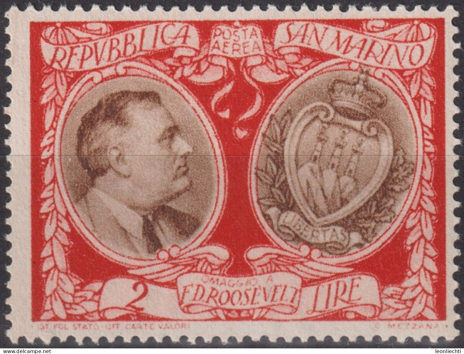 1947 San Marino AEREA ** Mi:SM 363, Sn:SM C51B, Yt:SM PA54, Roosevelt, Franklin D. - Air Mail - Neufs