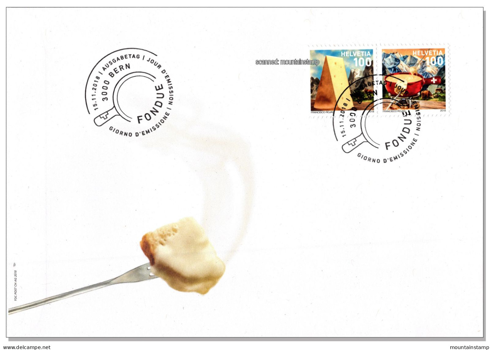 Switzerland 2018 (Box2) FDC Fondue Fondü Cheese Kitchen Food Landscape Mountains Se-tenant Pair - Briefe U. Dokumente