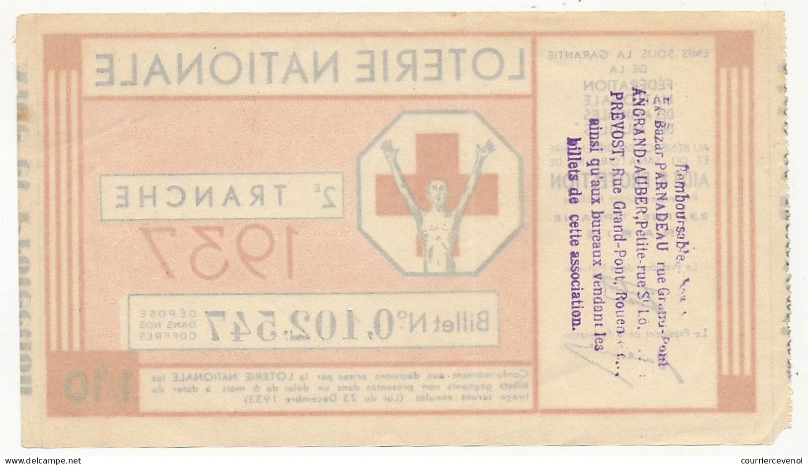 FRANCE - Loterie Nationale - Fédération Nationale Des Mutilés - 2em Tranche 1937 - 1/10ème - Billetes De Lotería