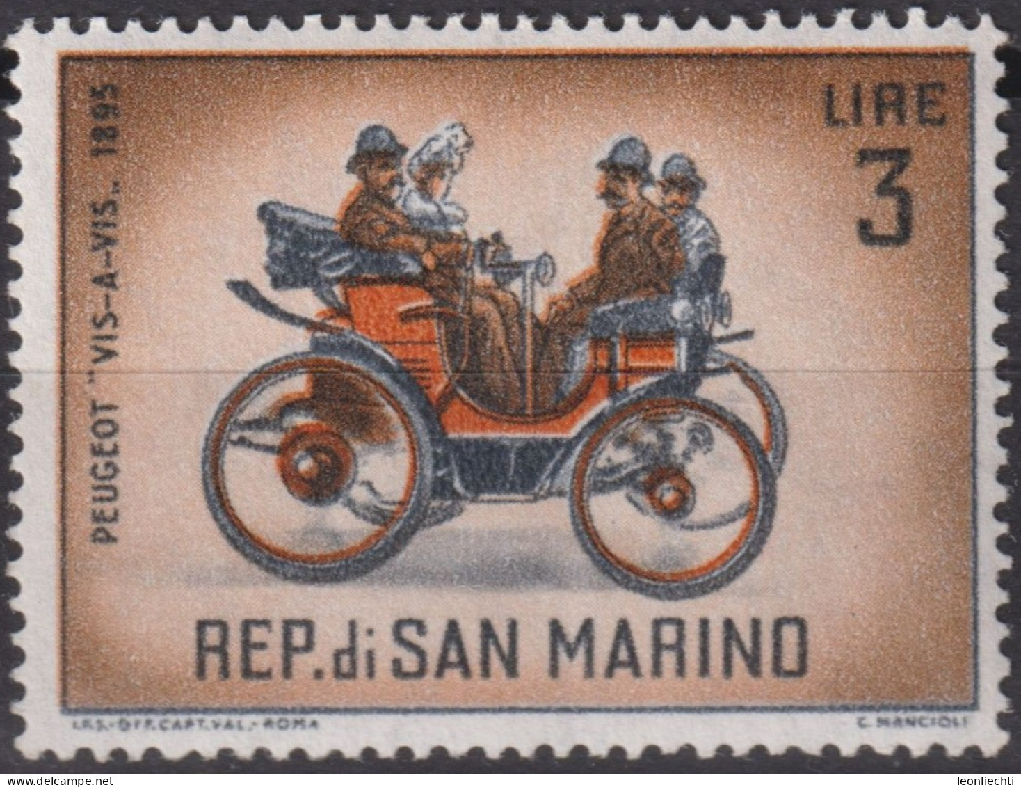 1962 San Marino ** Mi:SM 706, Sn:SM 496, Yt:SM 529, Peugeot 'Vis-a-vis' (1895), Klassische Automobile - Neufs