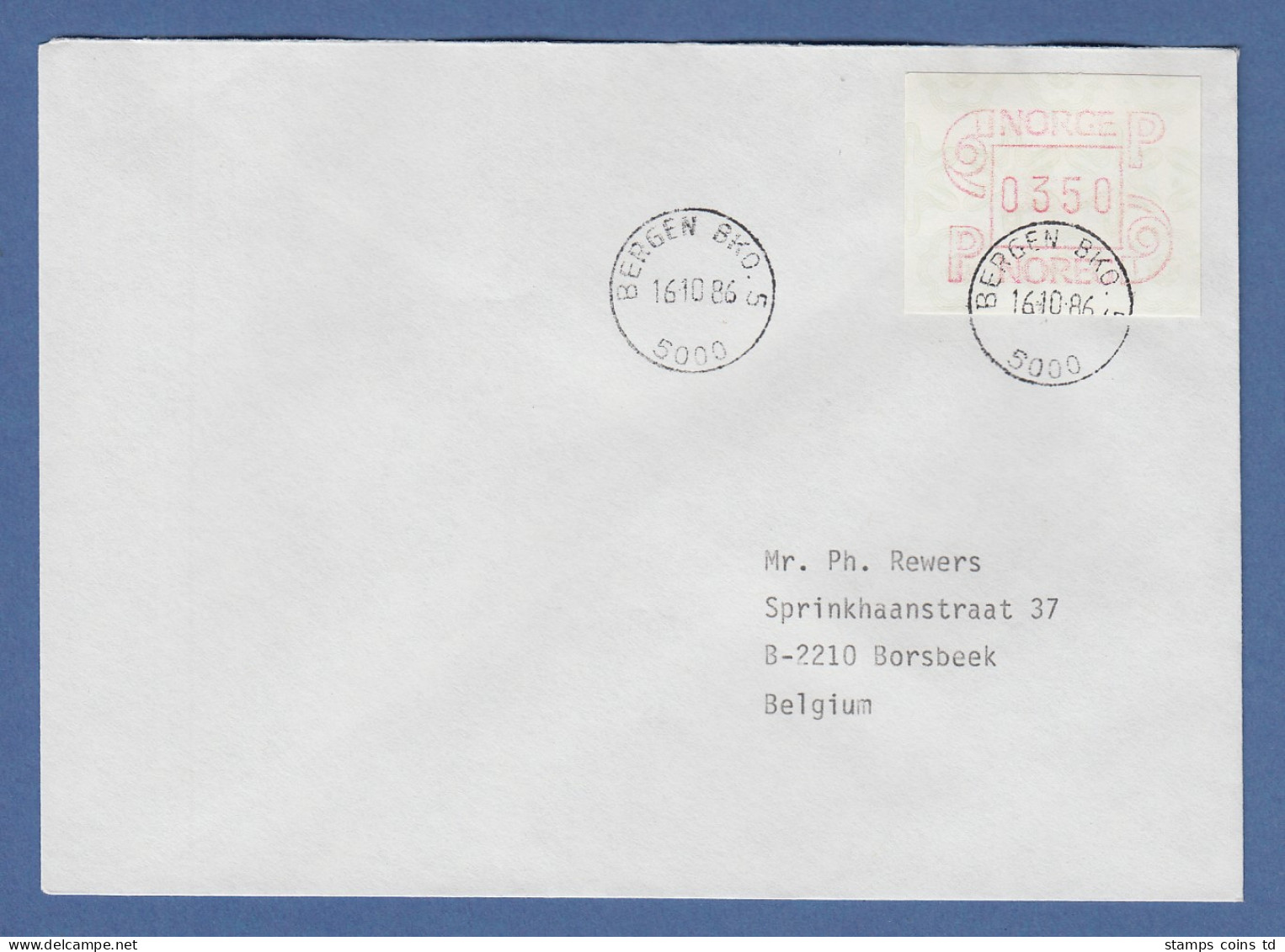 Norwegen 1986 FRAMA-ATM Mi.-Nr. 3.2b Wert 0350 Auf FDC BERGEN 16.10.86 -> D - Timbres De Distributeurs [ATM]