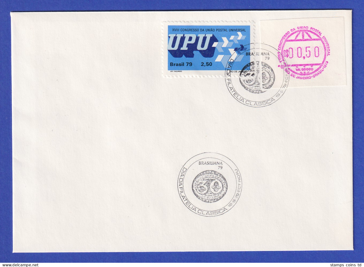 Brasilien UPU-Sonder-ATM 1979 Wertstufe 00,50 Cr$ O Auf Umschlag So-O 19.9.79 - Franking Labels