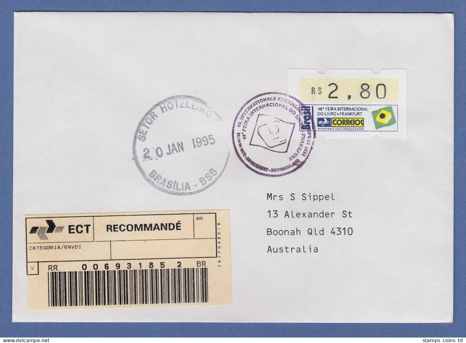 Brasilien ATM Frankfurter Buchmesse 1994 Mi.-Nr. 6 Wert 2,80 Auf R-Brief  O Sw. - Franking Labels