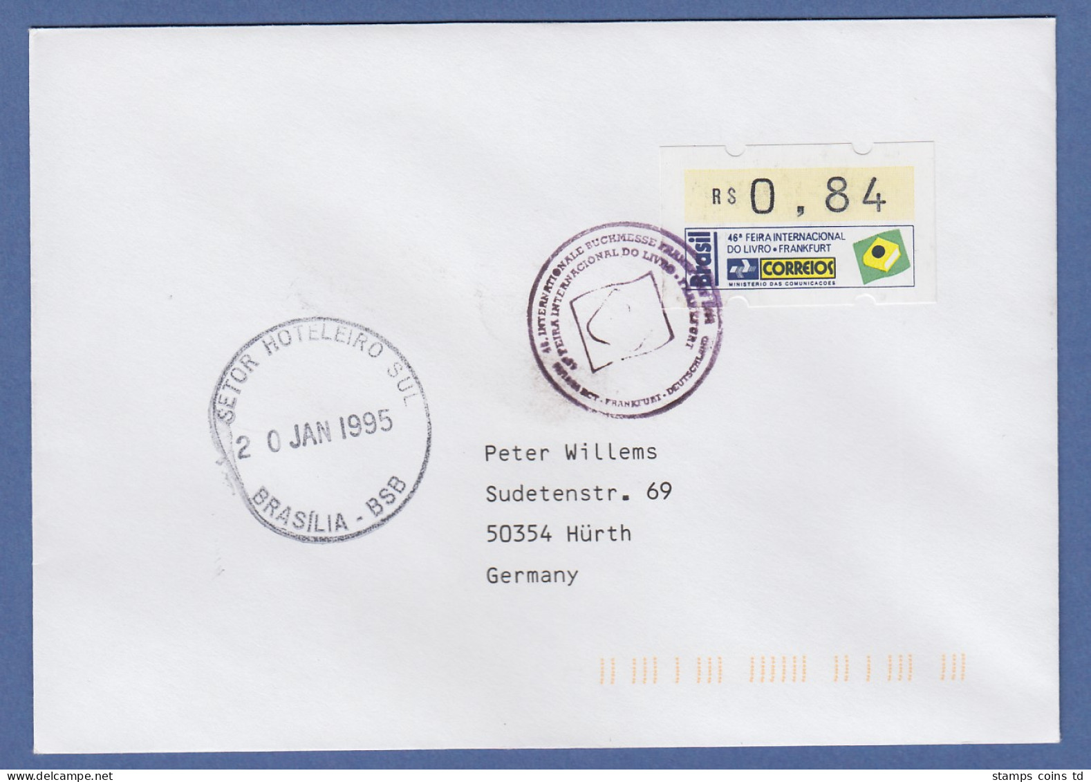 Brasilien ATM Frankfurter Buchmesse 1994 Mi.-Nr. 6 Wert 0,84 Auf Gel. Brief  Sw - Viñetas De Franqueo (Frama)