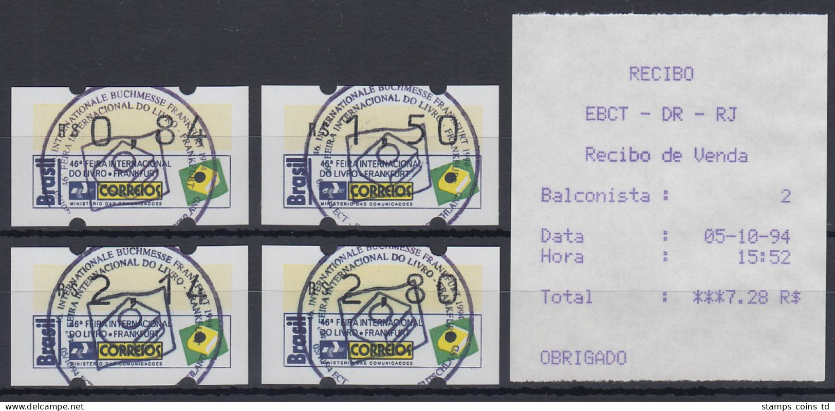 Brasilien ATM Frankfurter Buchmesse 1994 Mi.-Nr. 6 Satz 84-150-214-280 O / ET-AQ - Franking Labels