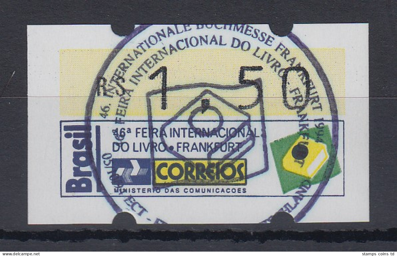 Brasilien ATM Frankfurter Buchmesse 1994 , Mi.-Nr. 6, Einzel-ATM 1,50 RS O - Franking Labels