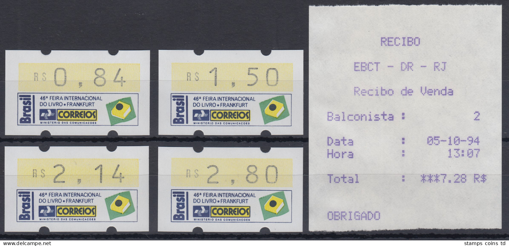 Brasilien ATM Frankfurter Buchmesse1994, Mi.-Nr. 6 Satz 0,84-1,50-2,14-2,80 AQ** - Frankeervignetten (Frama)