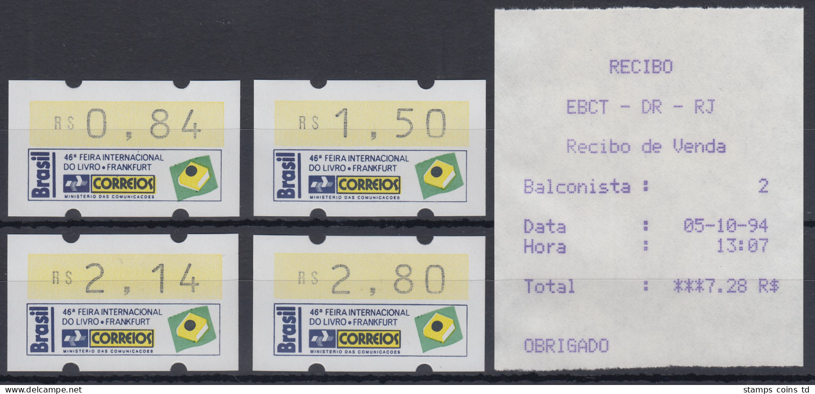 Brasilien ATM Frankfurter Buchmesse1994, Mi.-Nr. 6 Satz 0,84-1,50-2,14-2,80 AQ** - Automatenmarken (Frama)