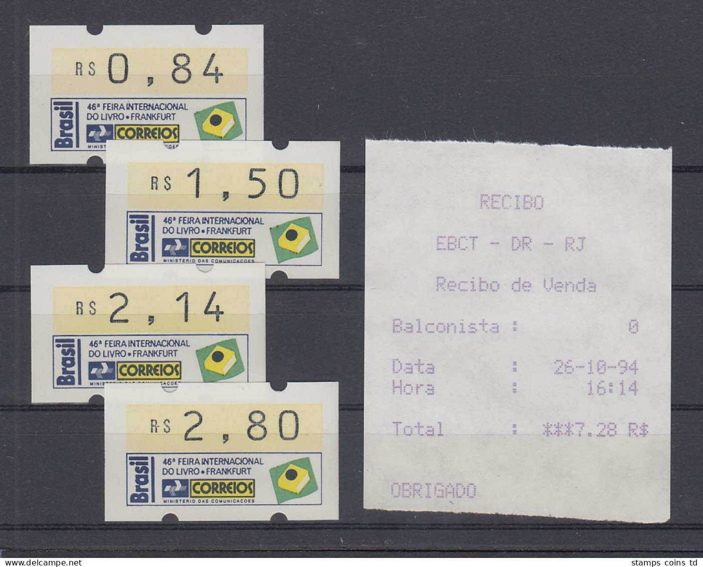 Brasilien ATM Frankfurter Buchmesse 1994 Mi.-Nr. 6 Satz 84-150-214-280 ** Mit AQ - Frankeervignetten (Frama)