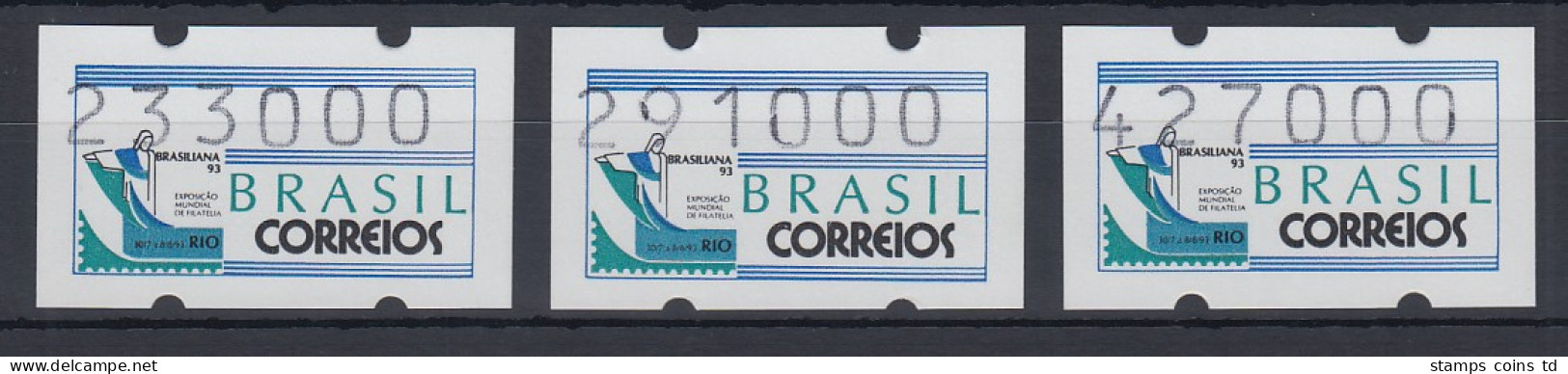 Brasilien Klüssendorf-ATM 1993 BRASILIANA Mi-Nr 5 Satz 233000-291000-427000 ** - Franking Labels