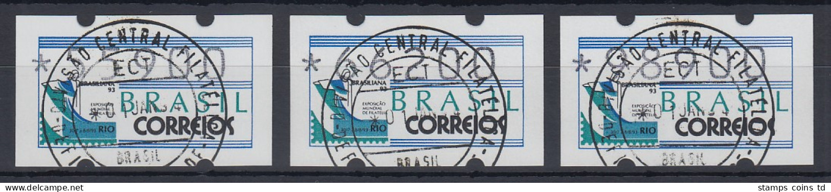 Brasilien Klüssendorf-ATM 1993 BRASILIANA Mi-Nr 5 Satz 55900-66200-98900 ET-O - Frankeervignetten (Frama)