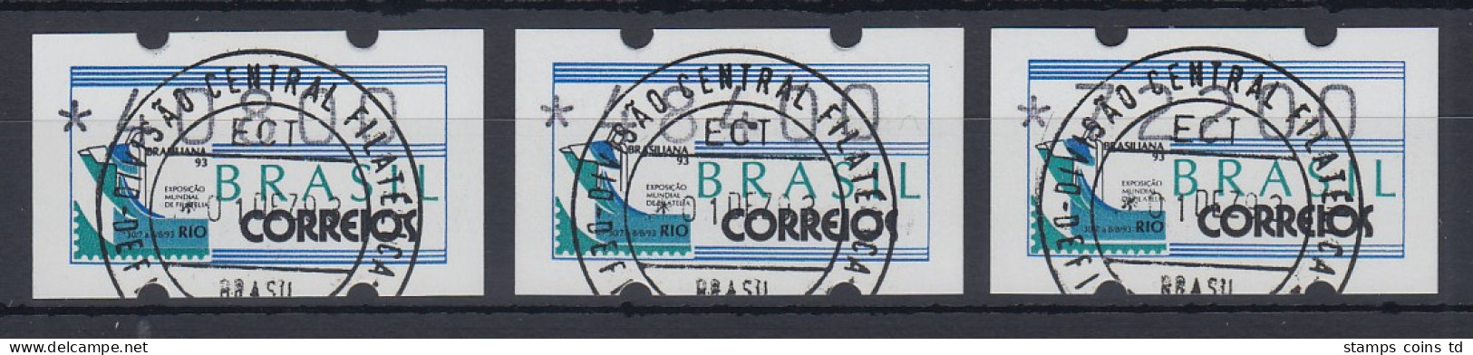 Brasilien Klüssendorf-ATM 1993 BRASILIANA Mi-Nr 5 Satz 40800-48400-72200 ET-O - Automatenmarken (Frama)