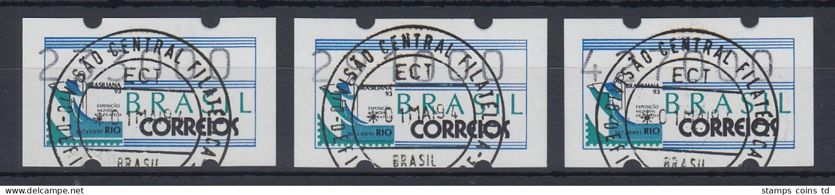 Brasilien Klüssendorf-ATM 1993 BRASILIANA Mi-Nr 5 Satz 233000-291000-427000 ET-O - Frankeervignetten (Frama)