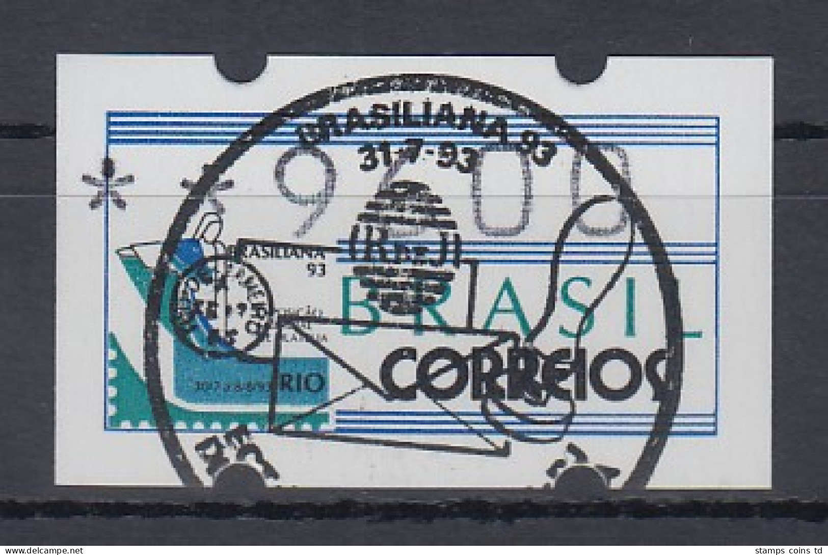 Brasilien ATM BRASILIANA'93, Mi.-Nr. 5, Wertstufe 9600 Cr. Mit Ersttags-Stempel - Vignettes D'affranchissement (Frama)