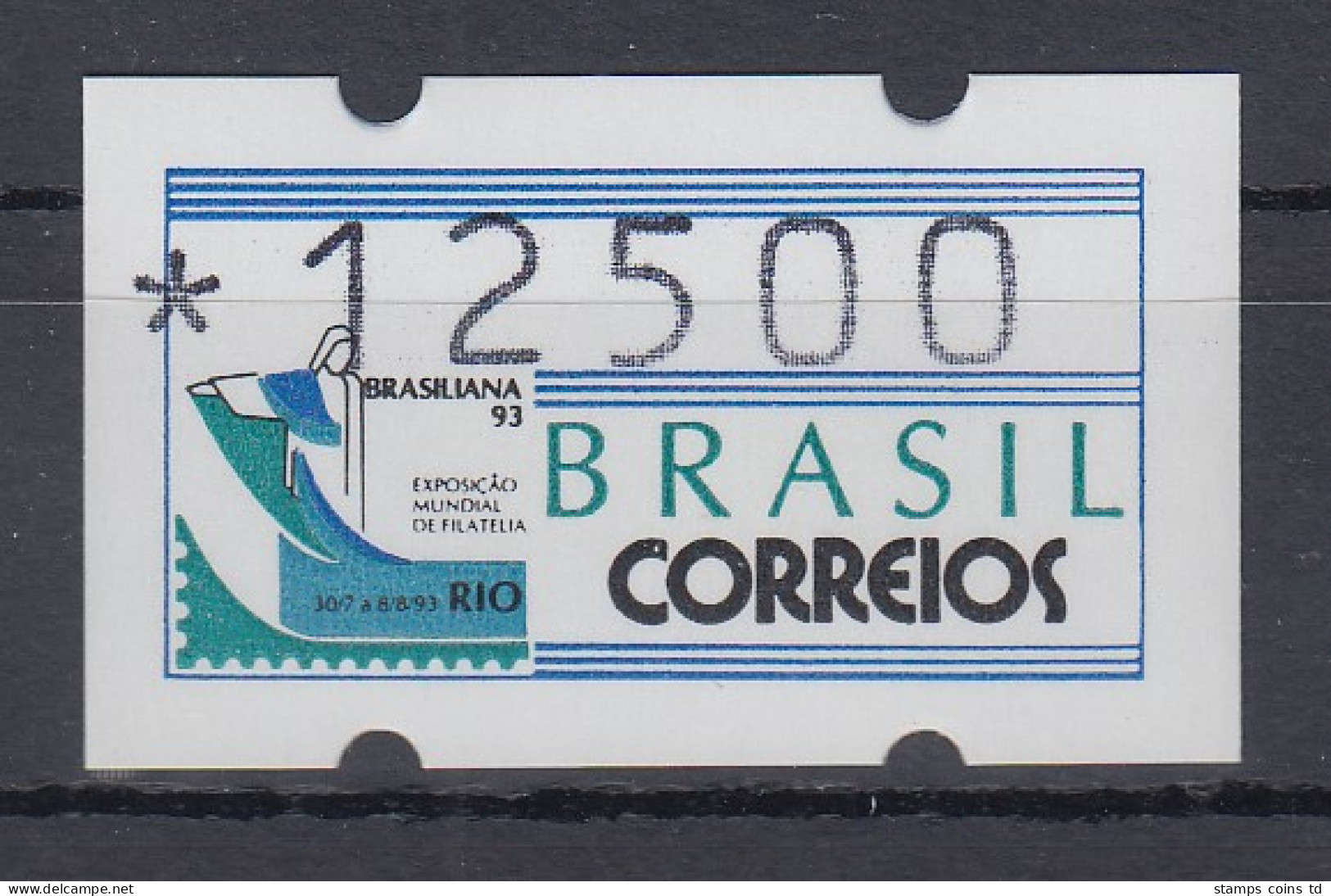 Brasilien ATM BRASILIANA'93, Mi.-Nr. 5, Wertstufe 12500 Cr. ** - Frankeervignetten (Frama)