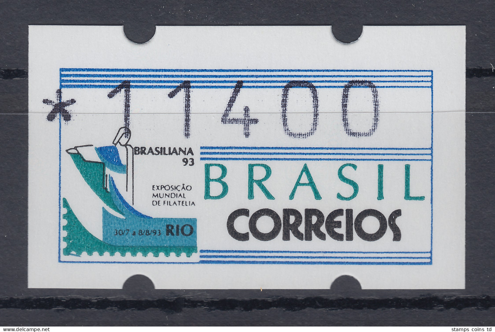 Brasilien ATM BRASILIANA'93, Mi.-Nr. 5, Wertstufe 11400 Cr. ** Mit PLF XXI **  - Franking Labels