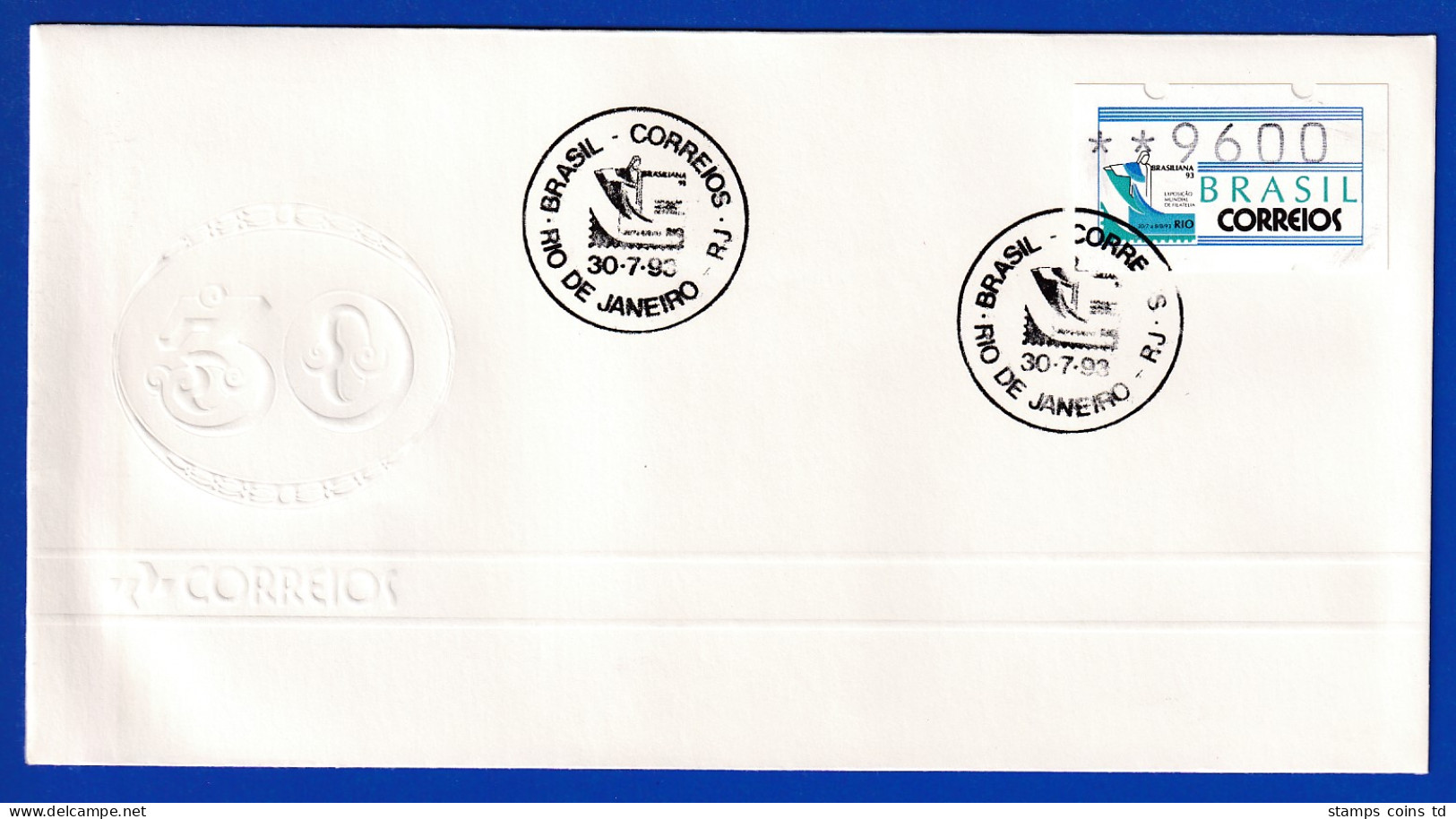 Brasilien ATM BRASILIANA'93 Wert 9600 Auf Offiz. FDC Mit So-O 30.7.93 - Franking Labels