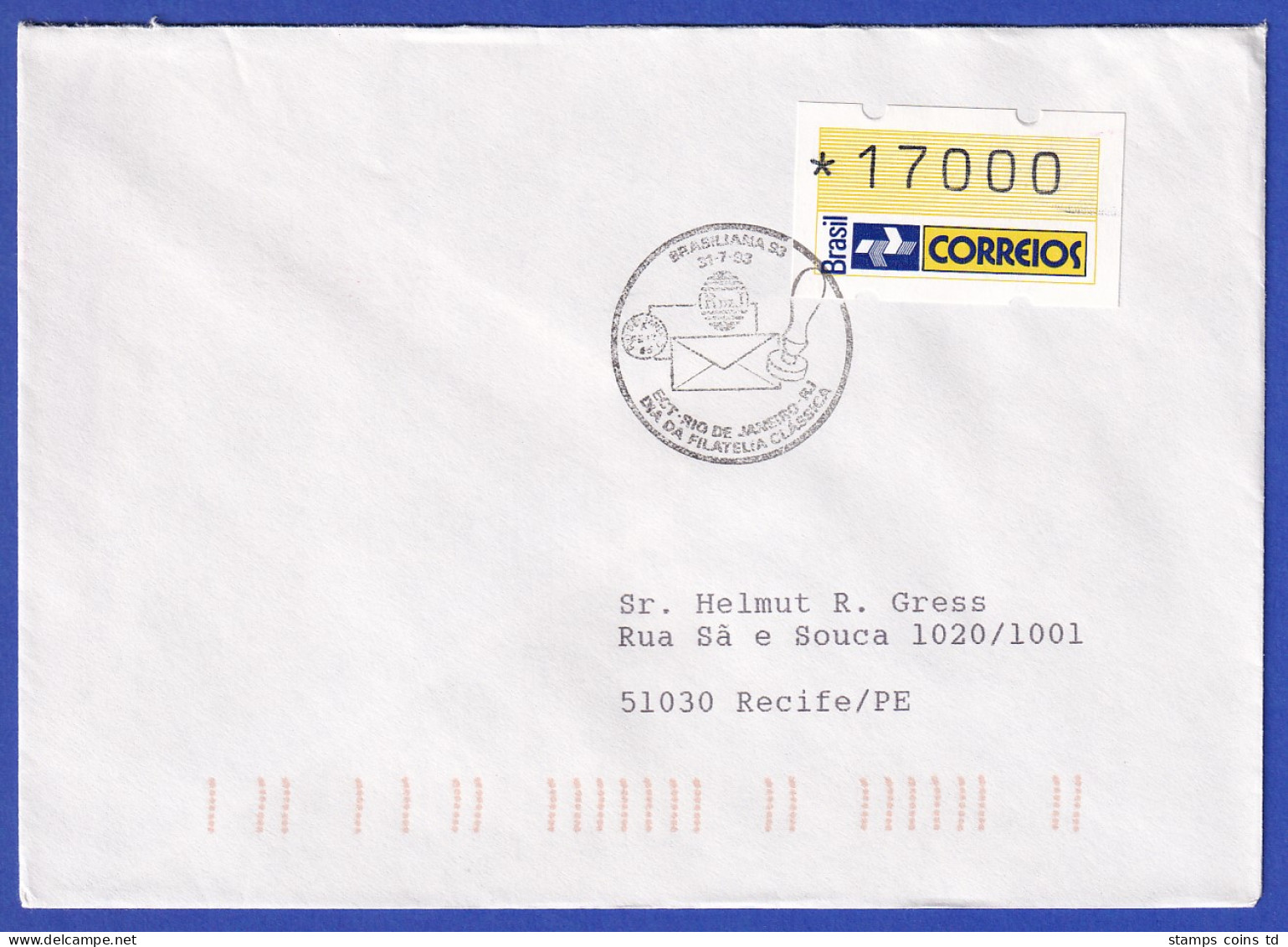 Brasilien 1993 ATM Postemblem Wert 17000 Auf Inlands-Brief  Mit So.-O 31.7.93 - Viñetas De Franqueo (Frama)