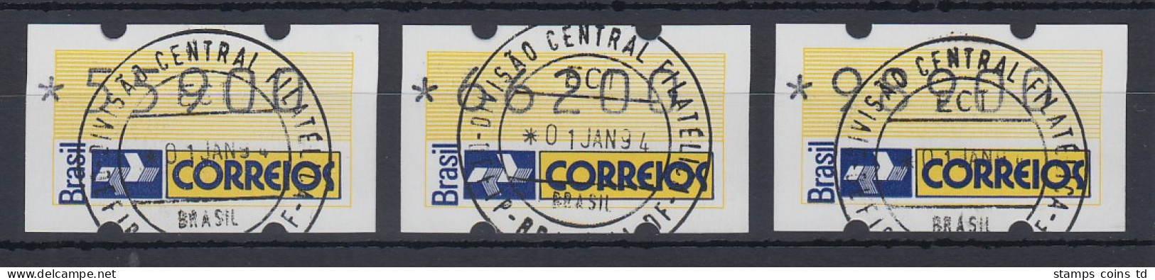 Brasilien Klüssendorf-ATM 1993 Postemblem Mi-Nr 4 Satz 55900-66200-98900 ET-O - Automatenmarken (Frama)